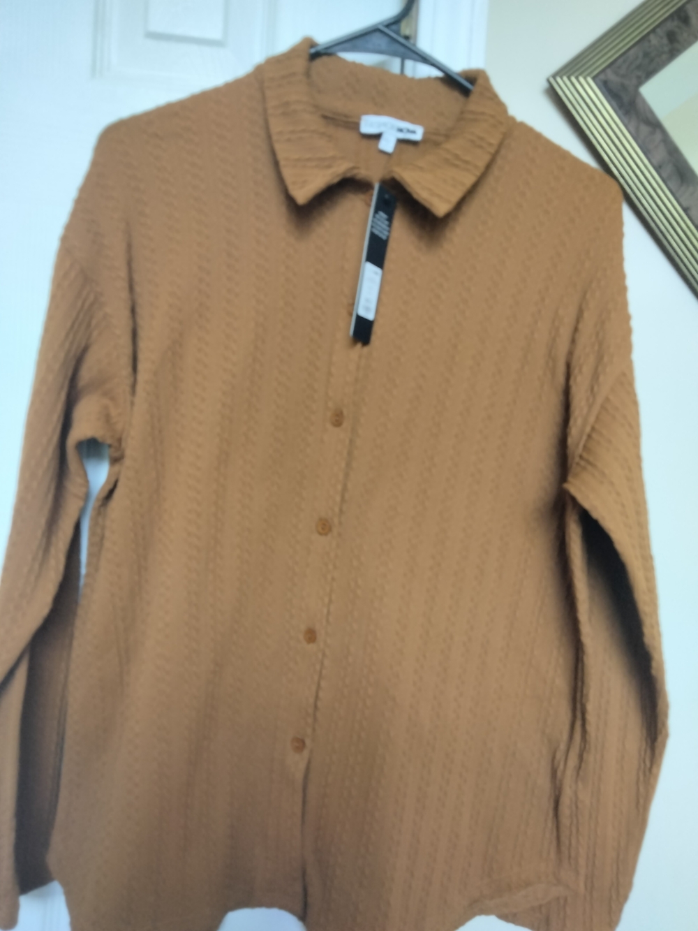 Fashion Nova Mustard Brown Waffle-Knit Button-Up Sweater